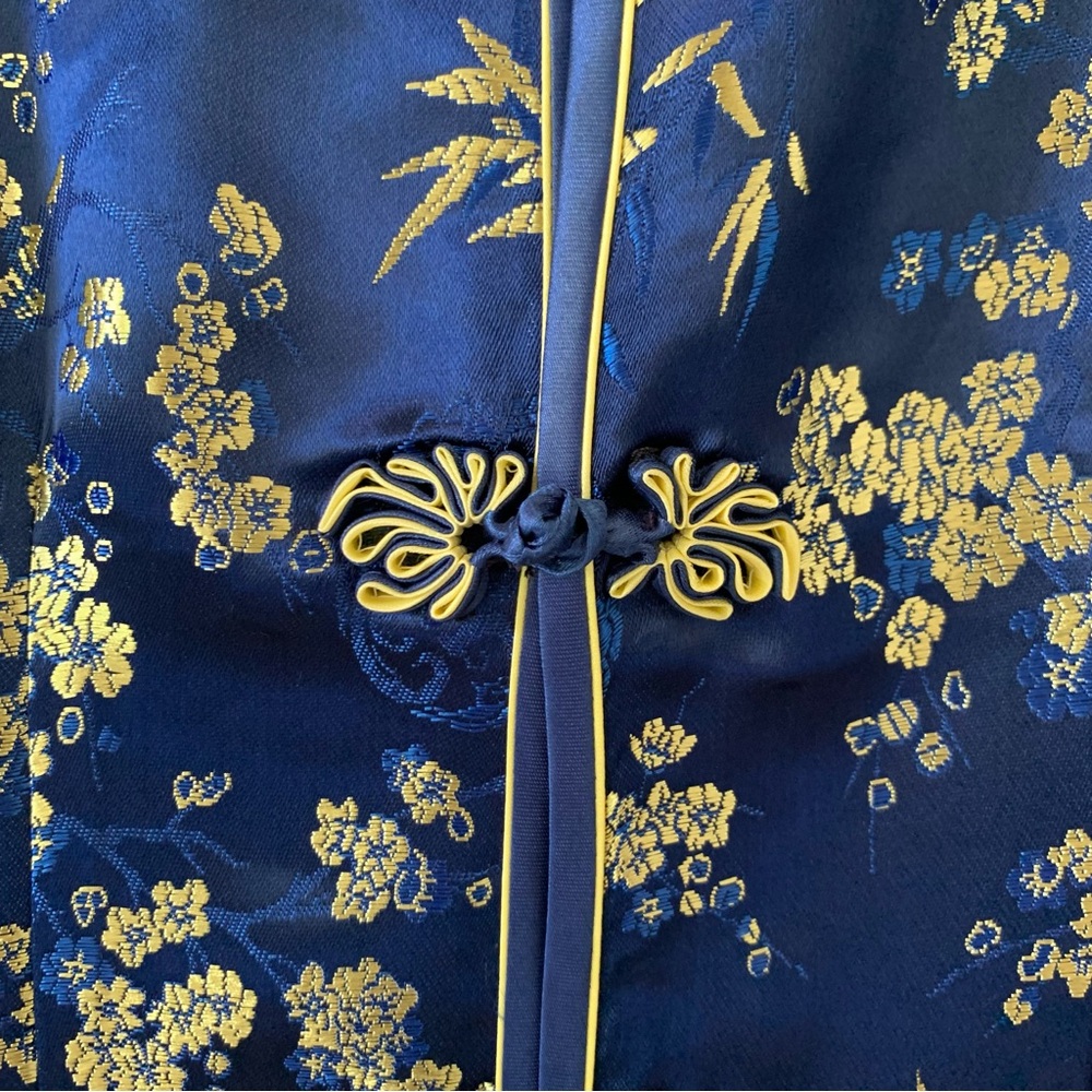 Vintage Qipao Cheongsam Blue & Gold Floral Dress Size M - Picture 3 of 6